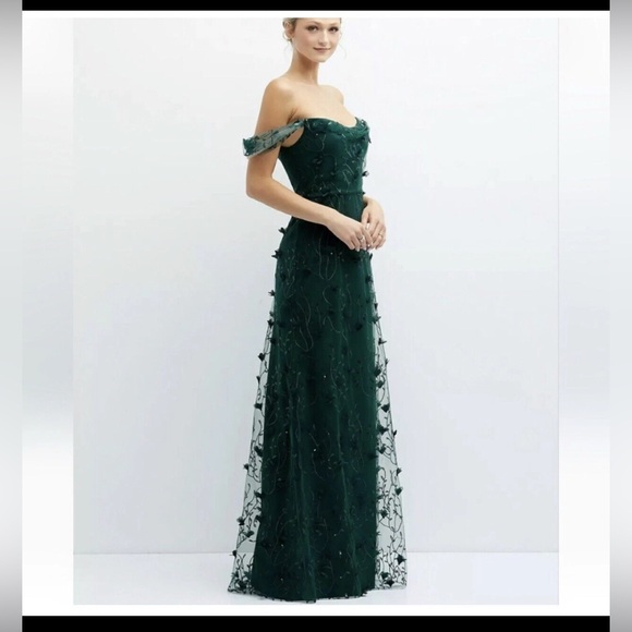 New Dessy Group OFF THE SHOULDER A LINE 3D FLORAL EMBROIDERED Maxi Dress 12R - Picture 2 of 4